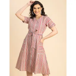 Moomaya Multicolor Cotton Striped Shirt Dress-picture-15
