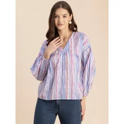 Moomaya Multicolor Cotton Striped Top-picture-34