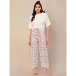 Moomaya Off White Floral Print Top With Pants-picture-26