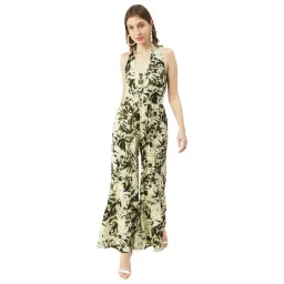 Moomaya Olive & Beige Floral Print Jumpsuit-picture-26