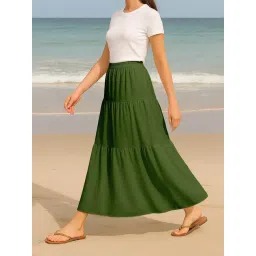 Moomaya Olive Green Regular Fit Skirt with Pockets-picture-23