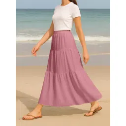 Moomaya Pastel Pink Regular Fit Skirt with Pockets-picture-36
