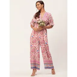 Moomaya Pink & Beige Printed Jumpsuit image 4