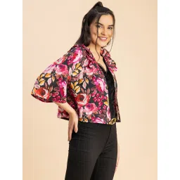 Moomaya Pink & Black Cotton Floral Print Jacket image 3
