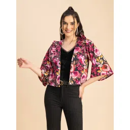 Moomaya Pink & Black Cotton Floral Print Jacket image 1