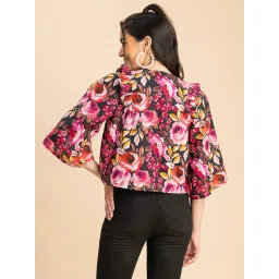 Moomaya Pink & Black Cotton Floral Print Jacket image 2