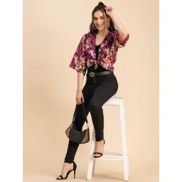 Moomaya Pink & Black Cotton Floral Print Jacket image 4