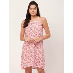 Moomaya Pink Floral Print Night Dress-picture-30