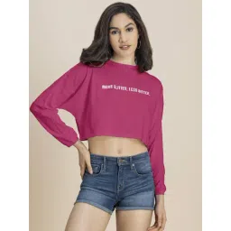 Moomaya Pink Graphic Print Crop T-Shirt-picture-35