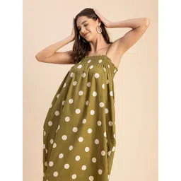 Moomaya Polka Dot Printed Shoulder Straps A-Line Midi Dress-picture-16