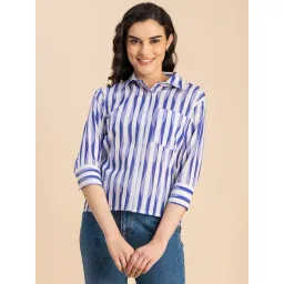 Moomaya Purple & White Cotton Striped Shirt-picture-15