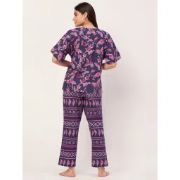 Moomaya Purple Cotton Floral Print Top With Pyjamas image 2