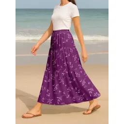 Moomaya Purple Regular Fit Floral Skirt with Pockets-picture-48