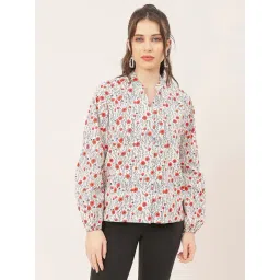 Moomaya Red & White Cotton Floral Print Shirt-picture-32