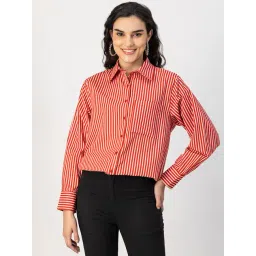 Moomaya Red & White Cotton Striped Shirt-picture-46