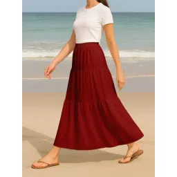 Moomaya Red Regular Fit Skirt with Pockets-picture-26