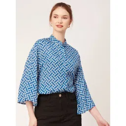 Moomaya Royal Blue Viscose Printed Shirt-picture-10
