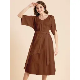Moomaya Rust Regular Fit Wrap Dress-picture-30