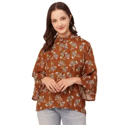 Moomaya Rust Viscose Floral Print Shirt-picture-27
