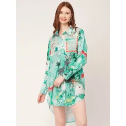 Moomaya Sea Green Printed Long Shirt-picture-33