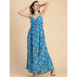 Moomaya Sky Blue Printed Maxi Dress-picture-43