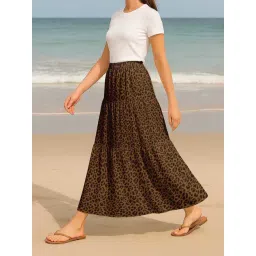 Moomaya Taupe Regular Fit Animal Print Skirt with Pockets-picture-11