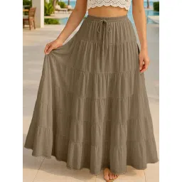 Moomaya Taupe Regular Fit Skirt with Pockets-picture-40