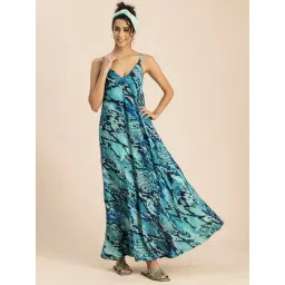 Moomaya Teal Printed Maxi Dress-picture-29