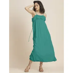 Moomaya Teal Relaxed Fit Midi Dress-picture-46