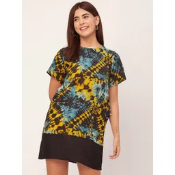 Moomaya Tie and Dye Printed Round Neck A-Line Dress-picture-30