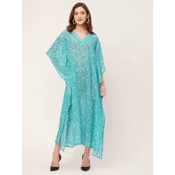 Moomaya Turquoise & White Animal Print Kaftan Dress-picture-26
