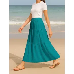 Moomaya Turquoise Regular Fit Skirt with Pockets-picture-16