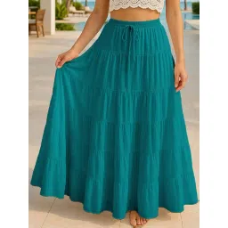 Moomaya Turquoise Regular Fit Skirt with Pockets-picture-36