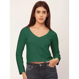 Moomaya V-Neck Long Sleeves Crop Top-picture-31