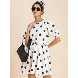Moomaya White & Black Cotton Polka Dot Skater Dress-picture-19