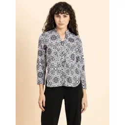 Moomaya White & Black Floral Print Shirt-picture-43