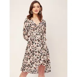 Moomaya White & Black Floral Print Wrap Dress-picture-45