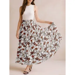 Moomaya White and Brown Regular Fit Floral Skirt-picture-22