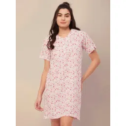 Moomaya White & Pink Cotton Floral Print Night Dress-picture-37