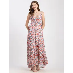 Moomaya White & Red Floral Print Maxi Dress-picture-15