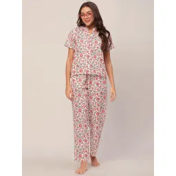 Moomaya White Cotton Floral Print Top With Pyjamas-picture-39