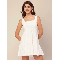 Moomaya White Cotton Regular Fit A Line Dress-picture-16