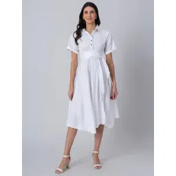 Moomaya White Cotton Regular Fit Casual Dress-picture-38