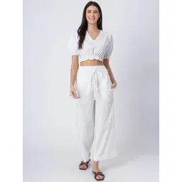 Moomaya White Cotton Regular Fit Co-Ord Set-picture-12