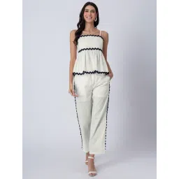 Moomaya White Cotton Regular Fit Co-Ord Set-picture-40