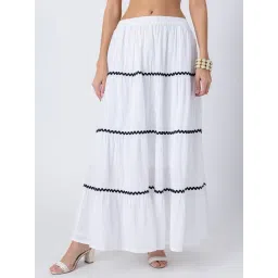 Moomaya White Cotton Regular Fit Skirt-picture-14