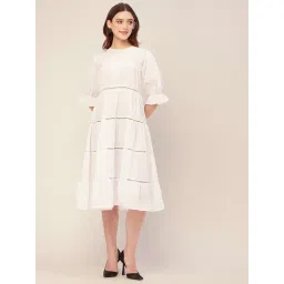 Moomaya White Cotton Relaxed Fit Midi Dress-picture-21