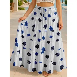 Moomaya White Regular Fit Floral Skirt with Pockets-picture-26