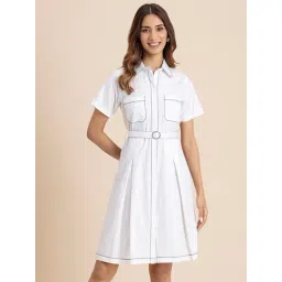 Moomaya White Regular Fit Shirt Dress-picture-16