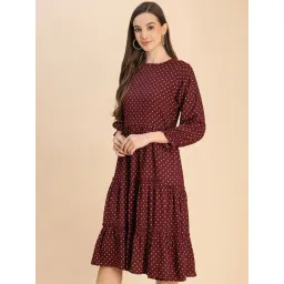 Moomaya Wine & White Printed Midi Dress-picture-32